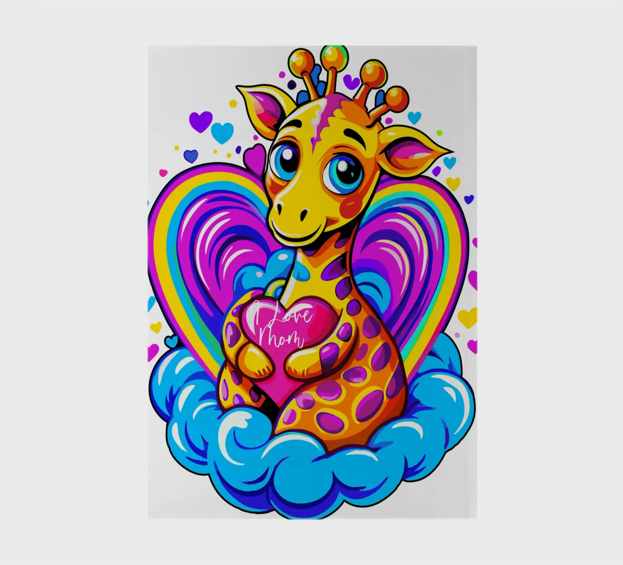 Cute Giraffe Hugging a Heart Pillow on a Cloud - Add Name notebook by Artnesia