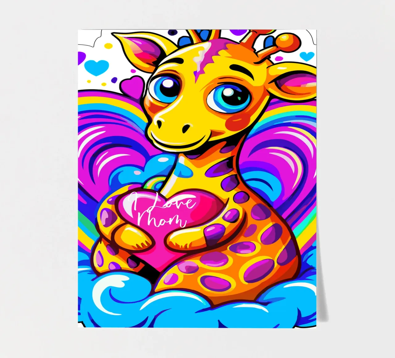 Niedliche Giraffe, die ein Herz-Kissen auf einer Wolke umarmt - Name hinzufügen Stickerbogen von Artnesia