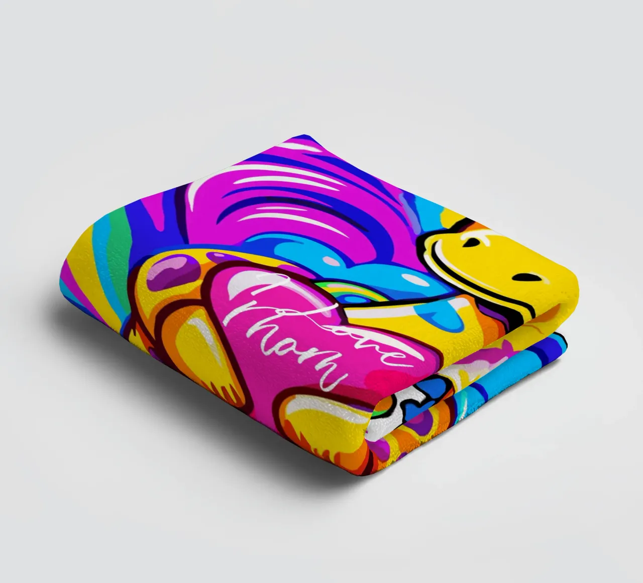 Cute Giraffe Hugging a Heart Pillow on a Cloud - Add Name towel by Artnesia