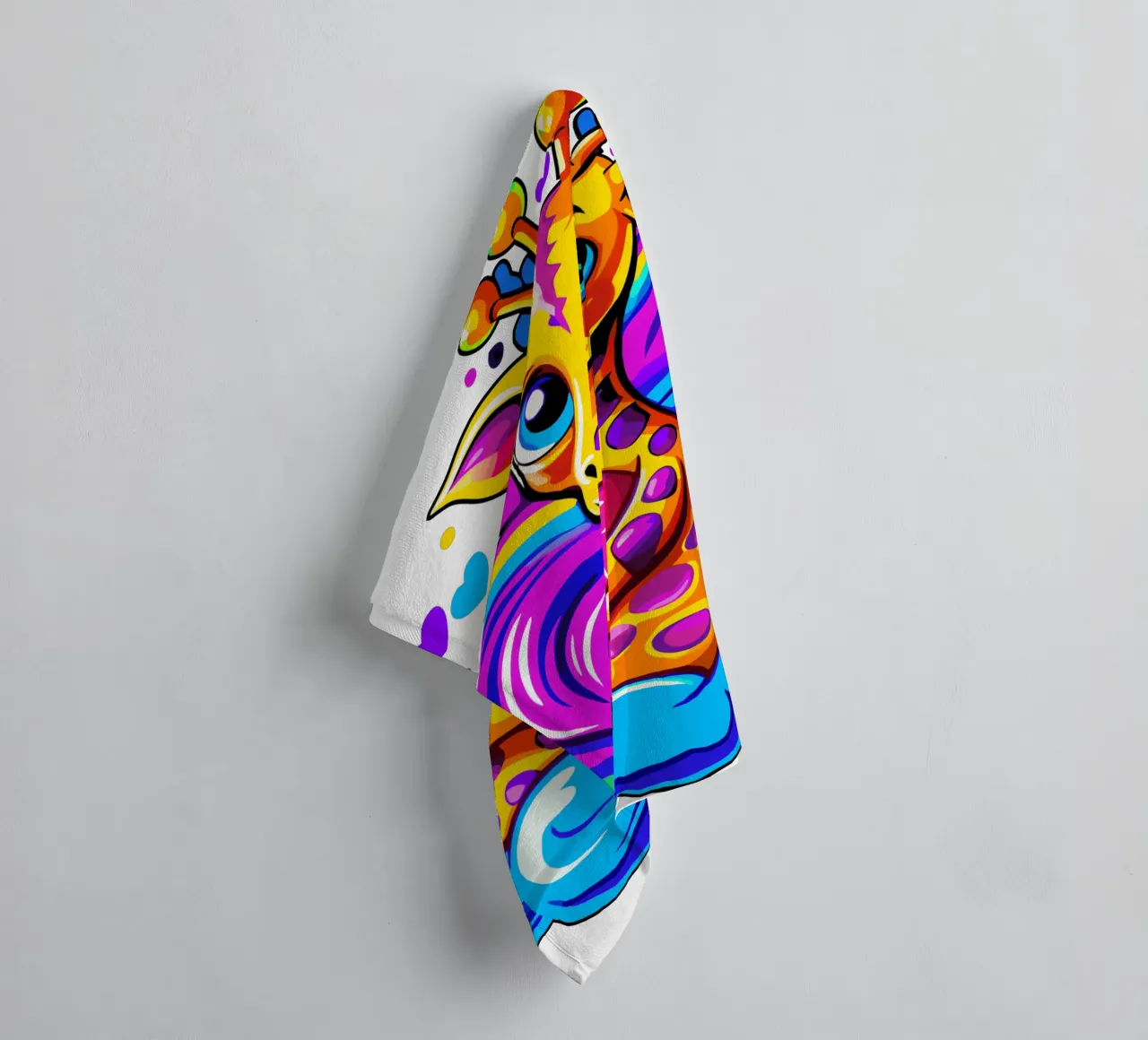 Cute Giraffe Hugging a Heart Pillow on a Cloud - Add Name towel by Artnesia