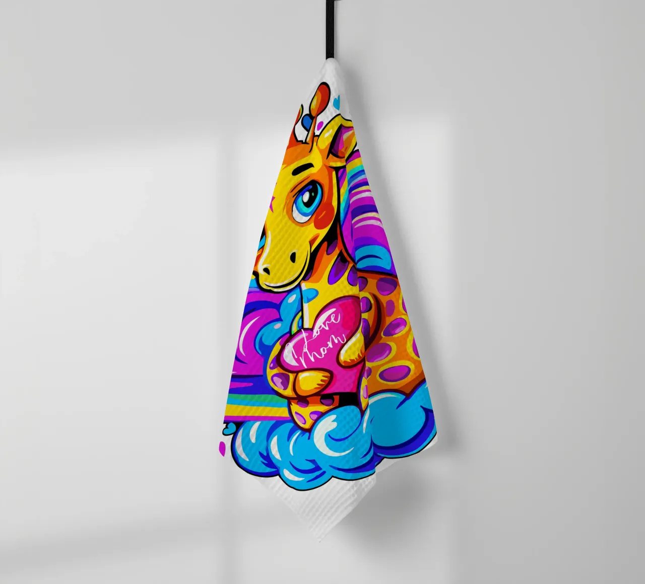 Oreiller en forme de cœur de girafe sur un nuage - Ajouter un nom torchon de Artnesia