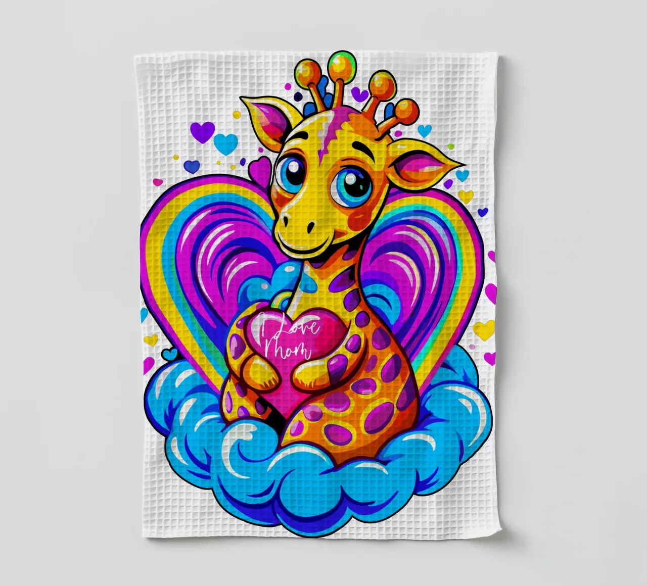 Oreiller en forme de cœur de girafe sur un nuage - Ajouter un nom torchon de Artnesia