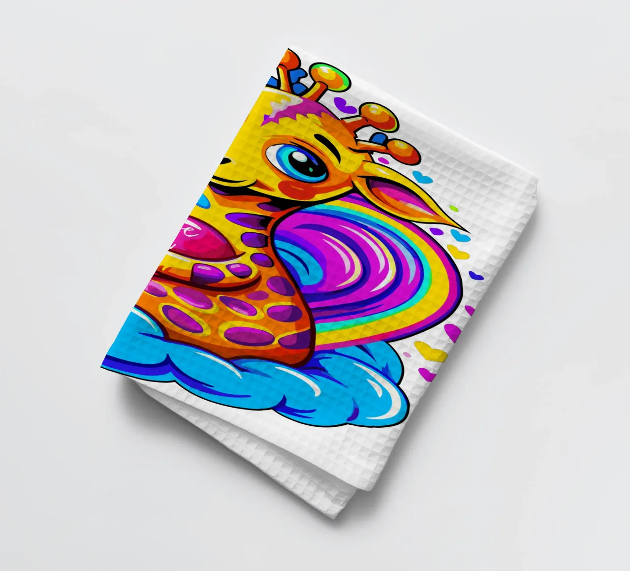 Oreiller en forme de cœur de girafe sur un nuage - Ajouter un nom torchon de Artnesia