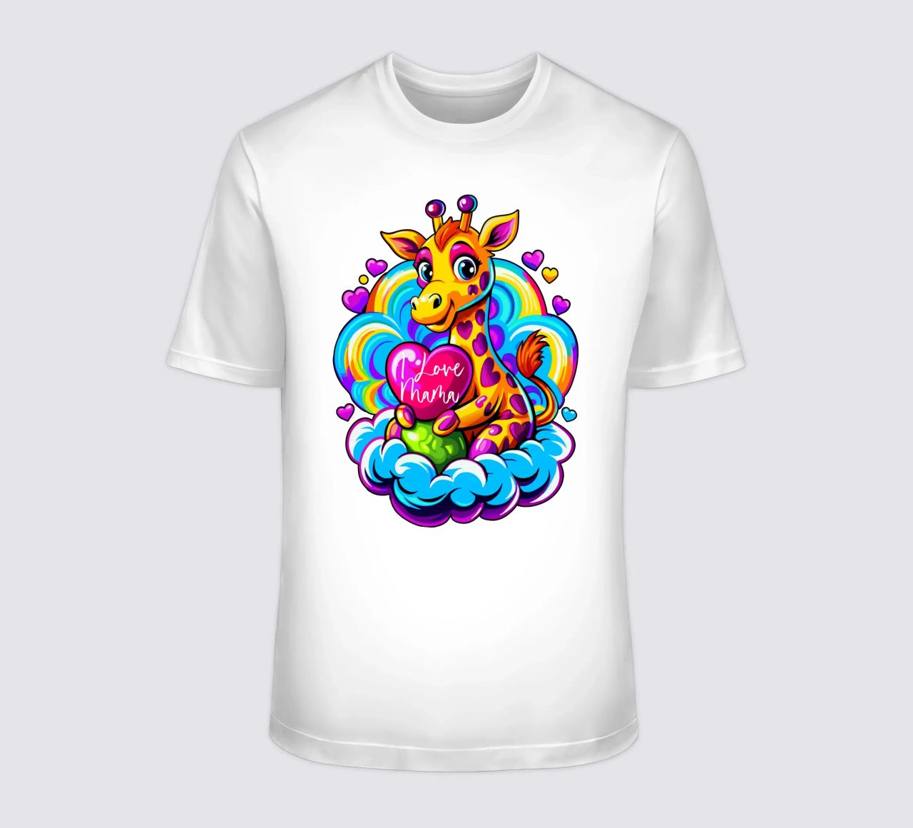 Cute Giraffe Hugging a Heart Pillow on a Cloud - Add Custom t-shirt by Artnesia