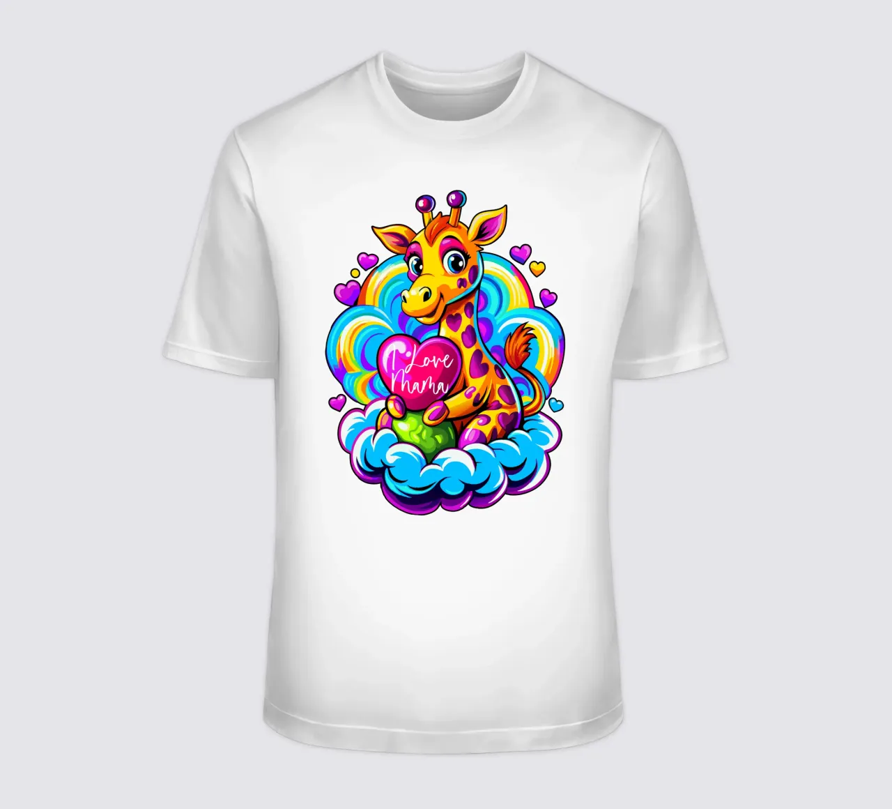 Cute Giraffe Hugging a Heart Pillow on a Cloud - Add Custom t-shirt by Artnesia
