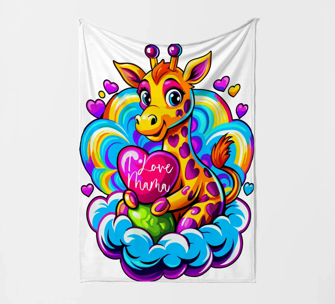 Cute Giraffe Hugging a Heart Pillow on a Cloud - Add Custom fleece blanket by Artnesia