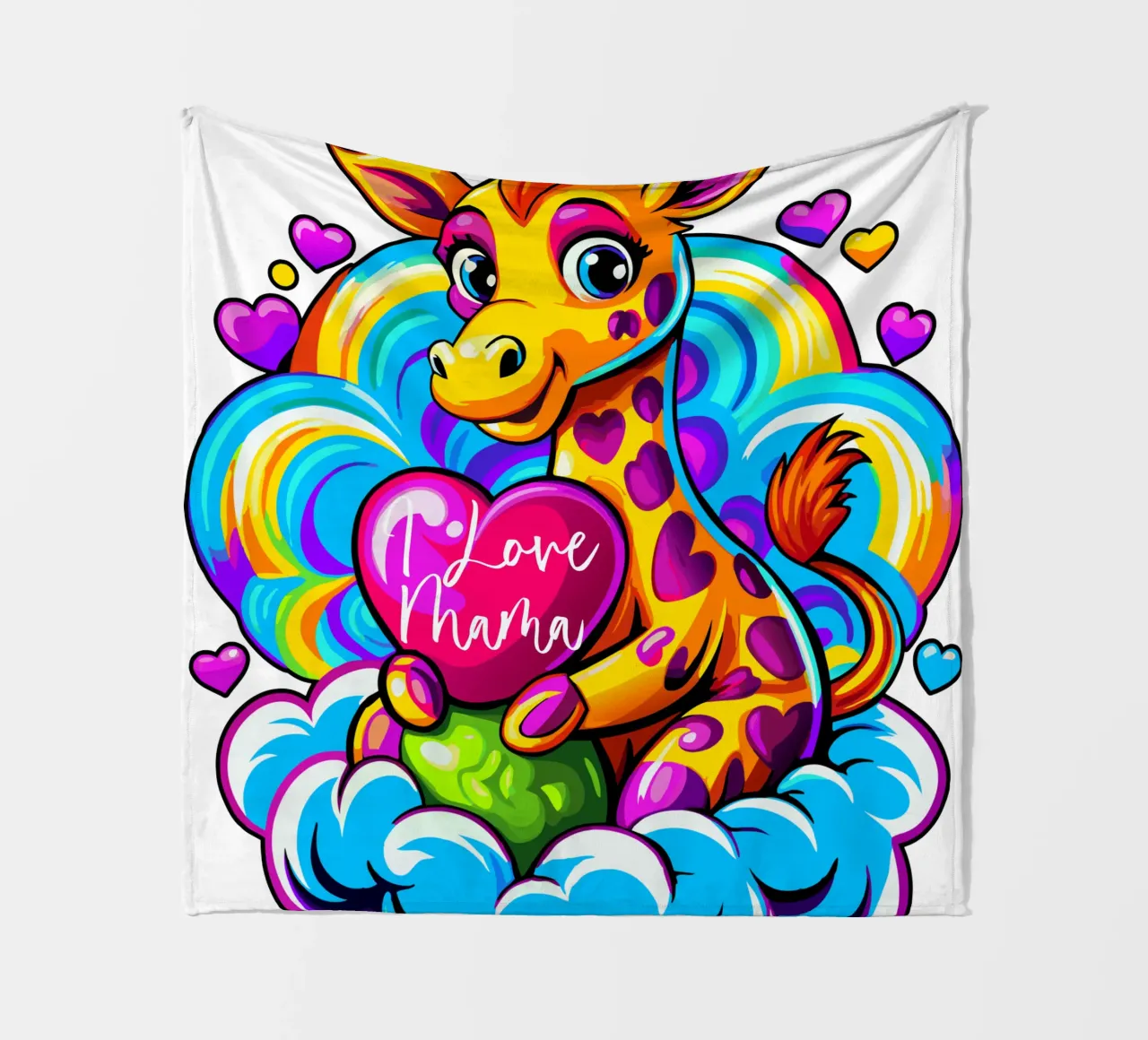 Simpatica giraffa che abbraccia un cuore su una nuvola - Aggiungi Personalizzato coperta in pile da Artnesia