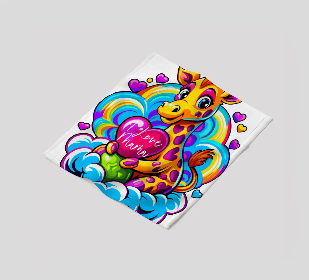 Oreiller en forme de girafe serrant un coeur sur un nuage - Ajouter un produit personnalisé plaid polaire de Artnesia