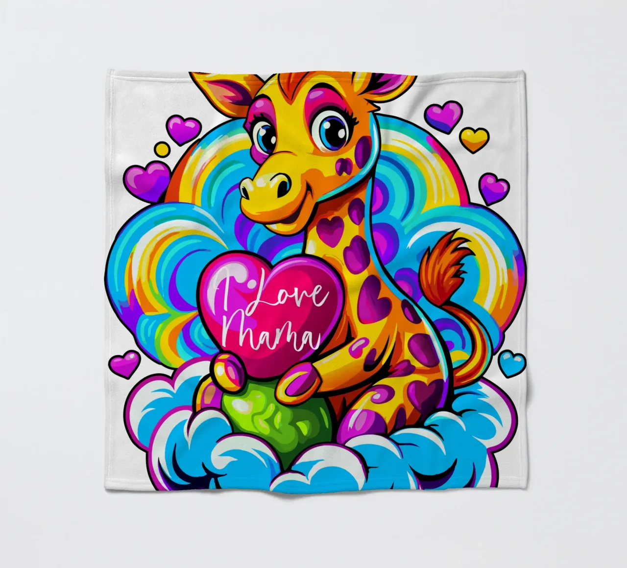 Cute Giraffe Hugging a Heart Pillow on a Cloud - Add Custom fleece blanket by Artnesia