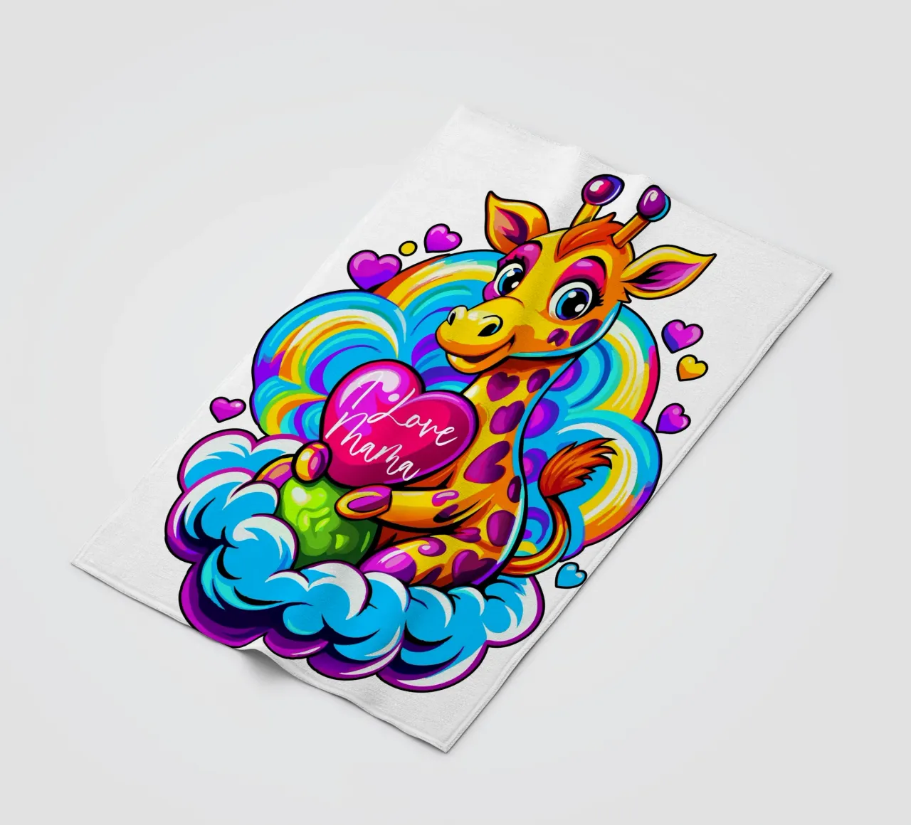 Cute Giraffe Hugging a Heart Pillow on a Cloud - Add Custom fleece blanket by Artnesia