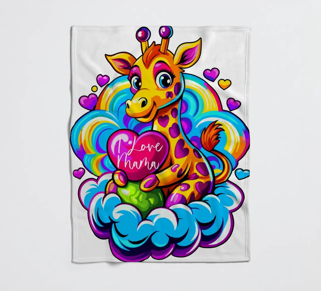 Simpatica giraffa che abbraccia un cuore su una nuvola - Aggiungi Personalizzato coperta in pile da Artnesia