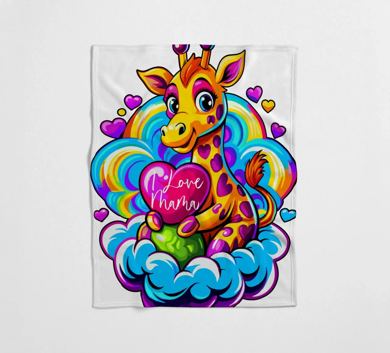 Cute Giraffe Hugging a Heart Pillow on a Cloud - Add Custom fleece blanket by Artnesia