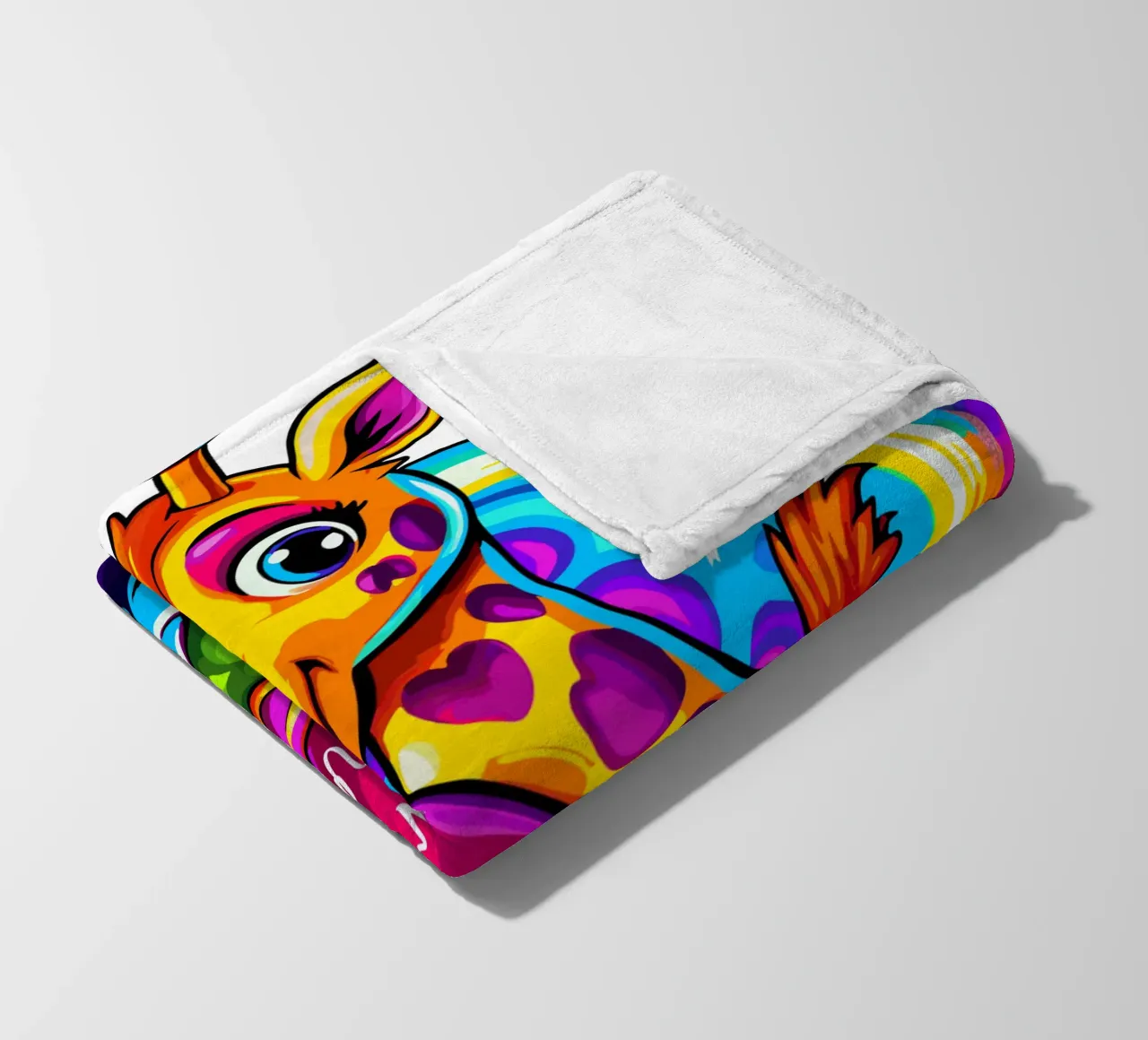 Simpatica giraffa che abbraccia un cuore su una nuvola - Aggiungi Personalizzato coperta in pile da Artnesia