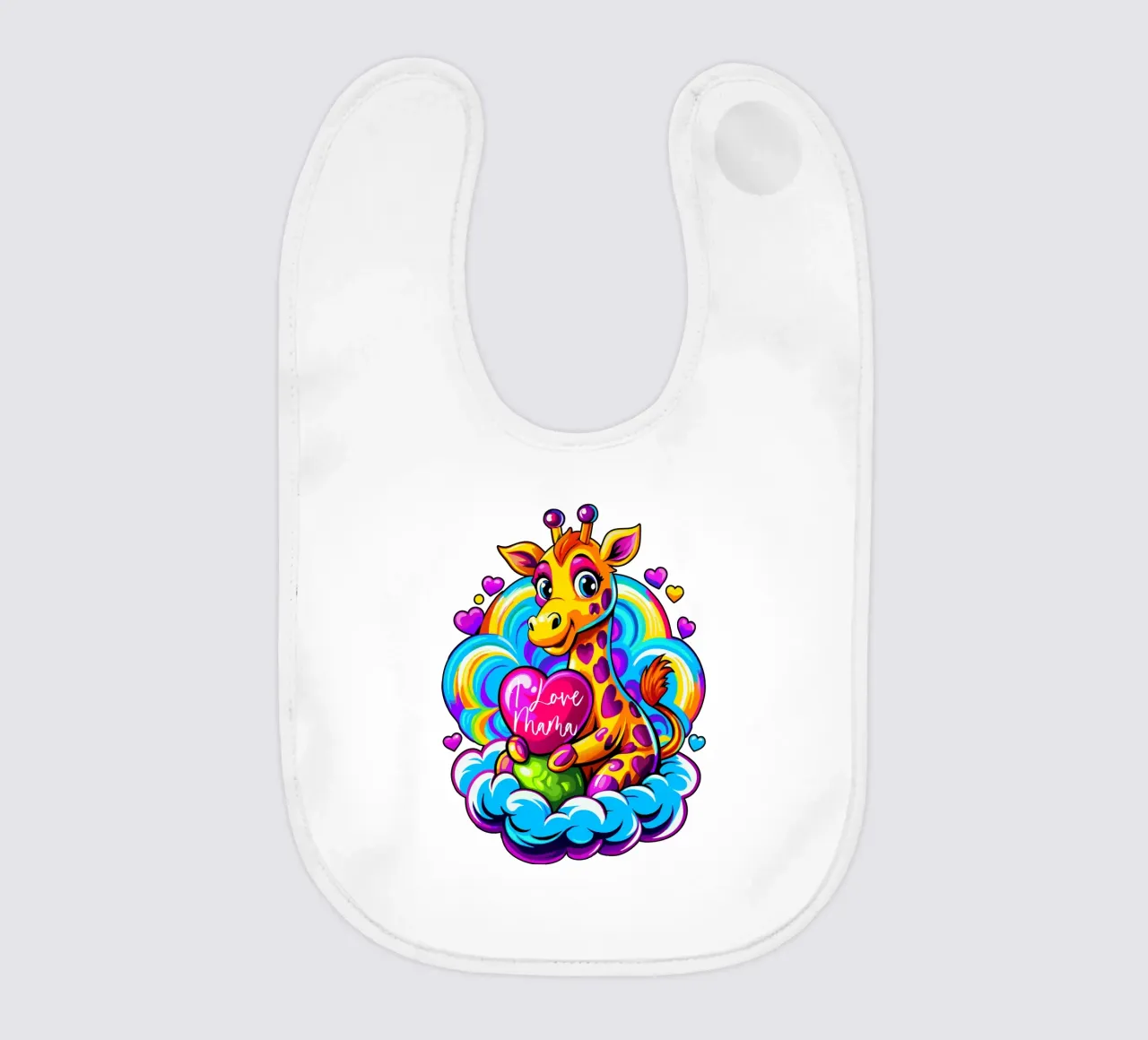 Cute Giraffe Hugging a Heart Pillow on a Cloud - Add Custom baby bib by Artnesia