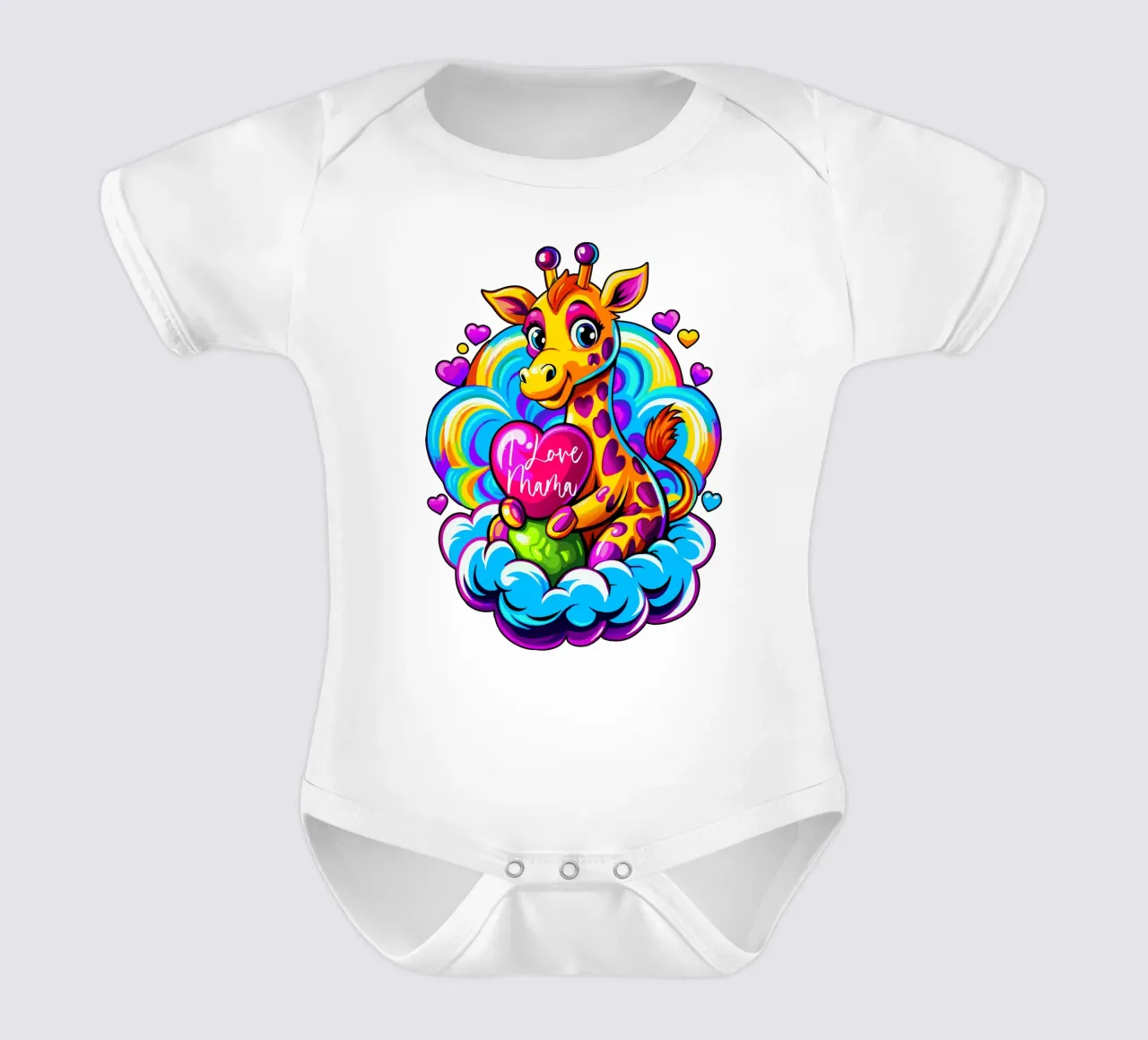 Oreiller en forme de girafe serrant un coeur sur un nuage - Ajouter un produit personnalisé body bébé de Artnesia