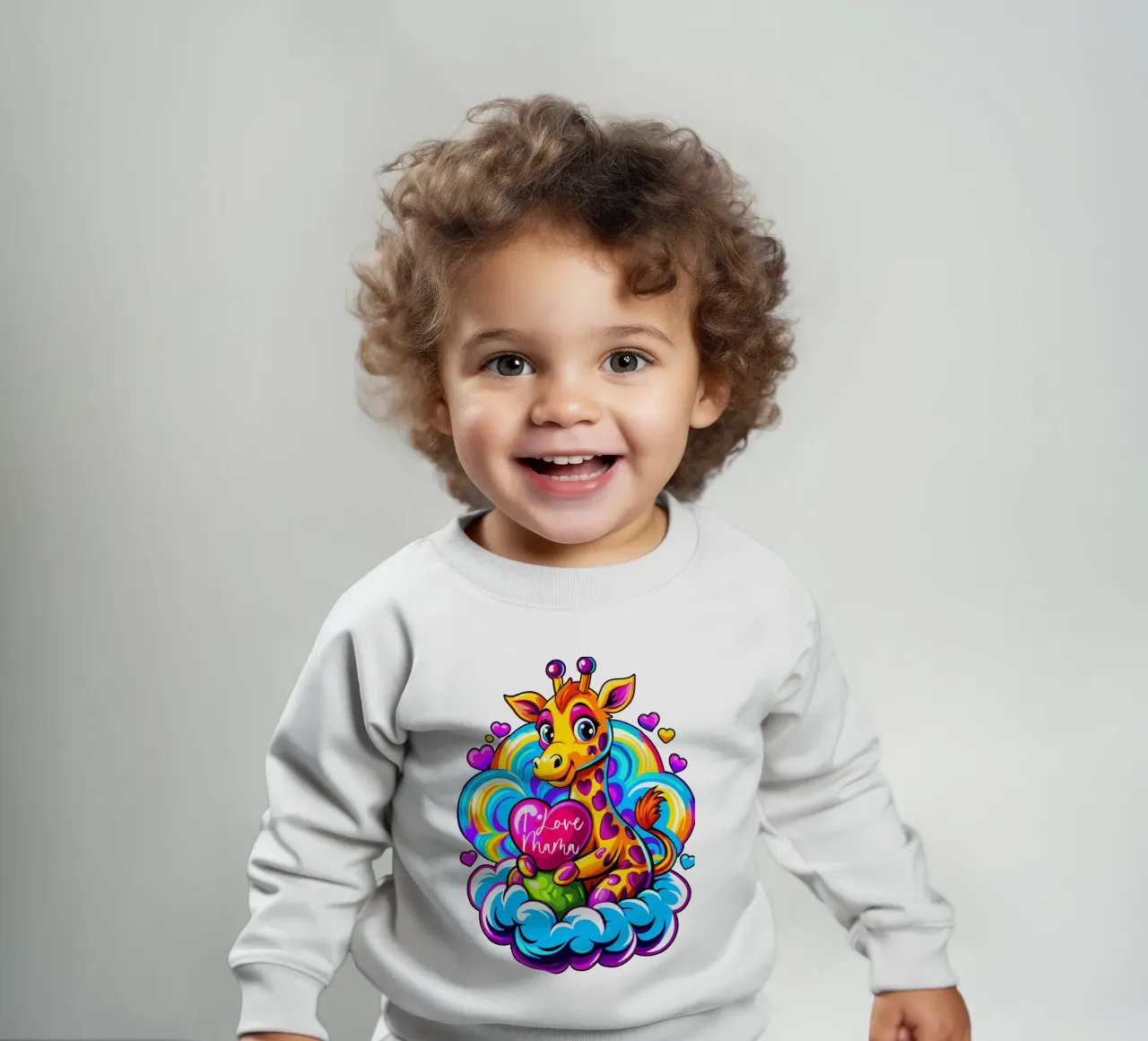 Simpatica giraffa che abbraccia un cuore su una nuvola - Aggiungi Personalizzato felpa neonato da Artnesia