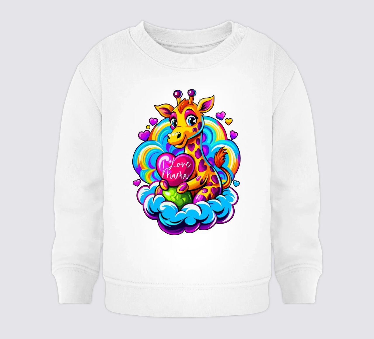 Simpatica giraffa che abbraccia un cuore su una nuvola - Aggiungi Personalizzato felpa neonato da Artnesia