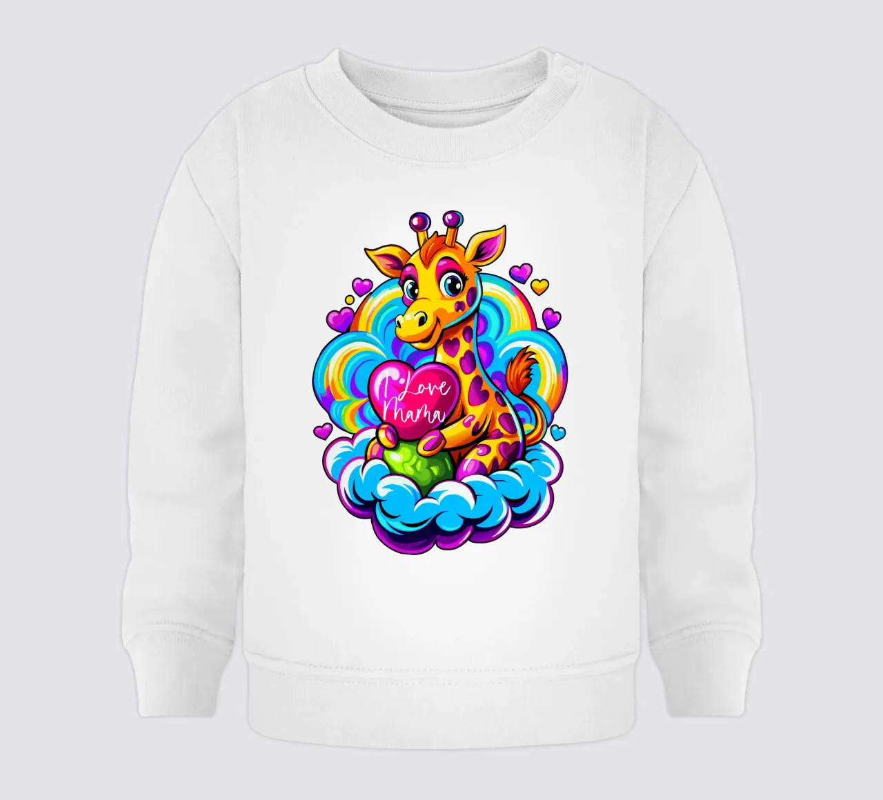 Simpatica giraffa che abbraccia un cuore su una nuvola - Aggiungi Personalizzato felpa neonato da Artnesia