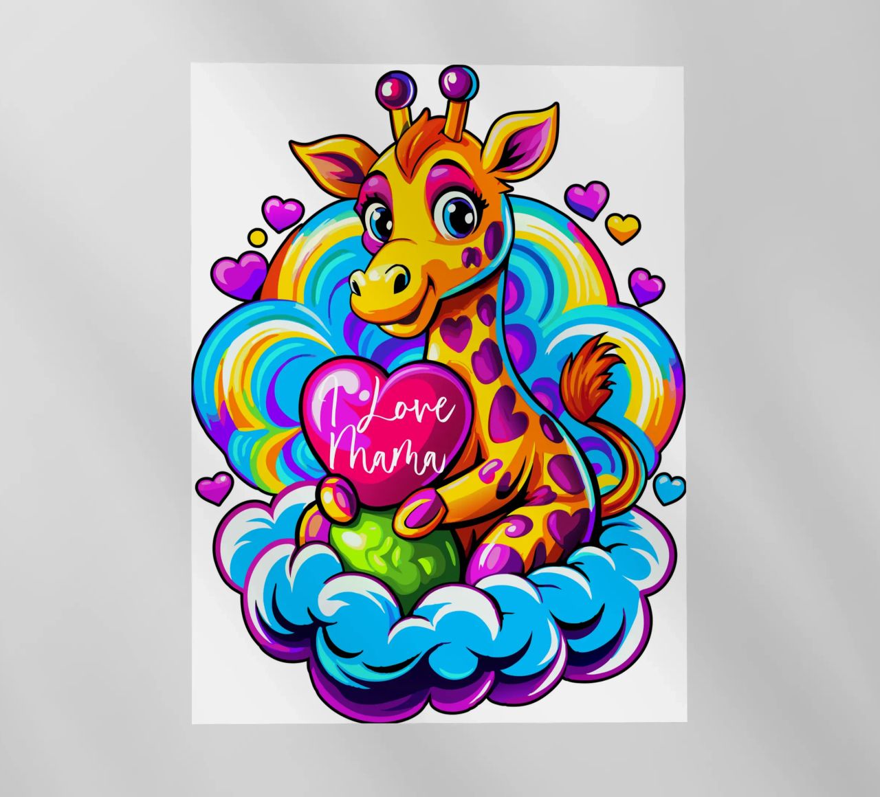 Simpatica giraffa che abbraccia un cuore su una nuvola - Aggiungi Personalizzato pellicola backlit da Artnesia
