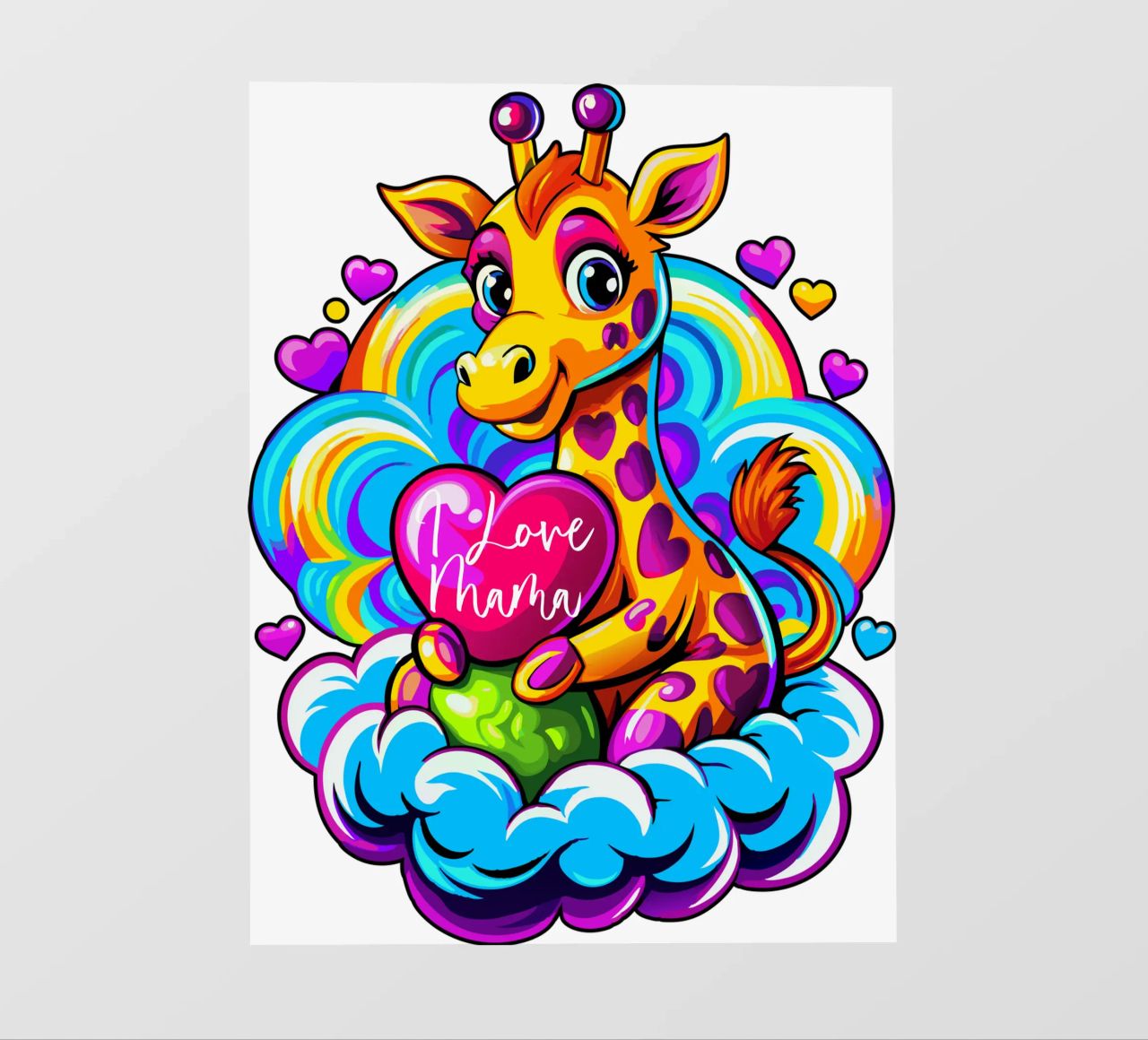 Simpatica giraffa che abbraccia un cuore su una nuvola - Aggiungi Personalizzato pellicola backlit da Artnesia