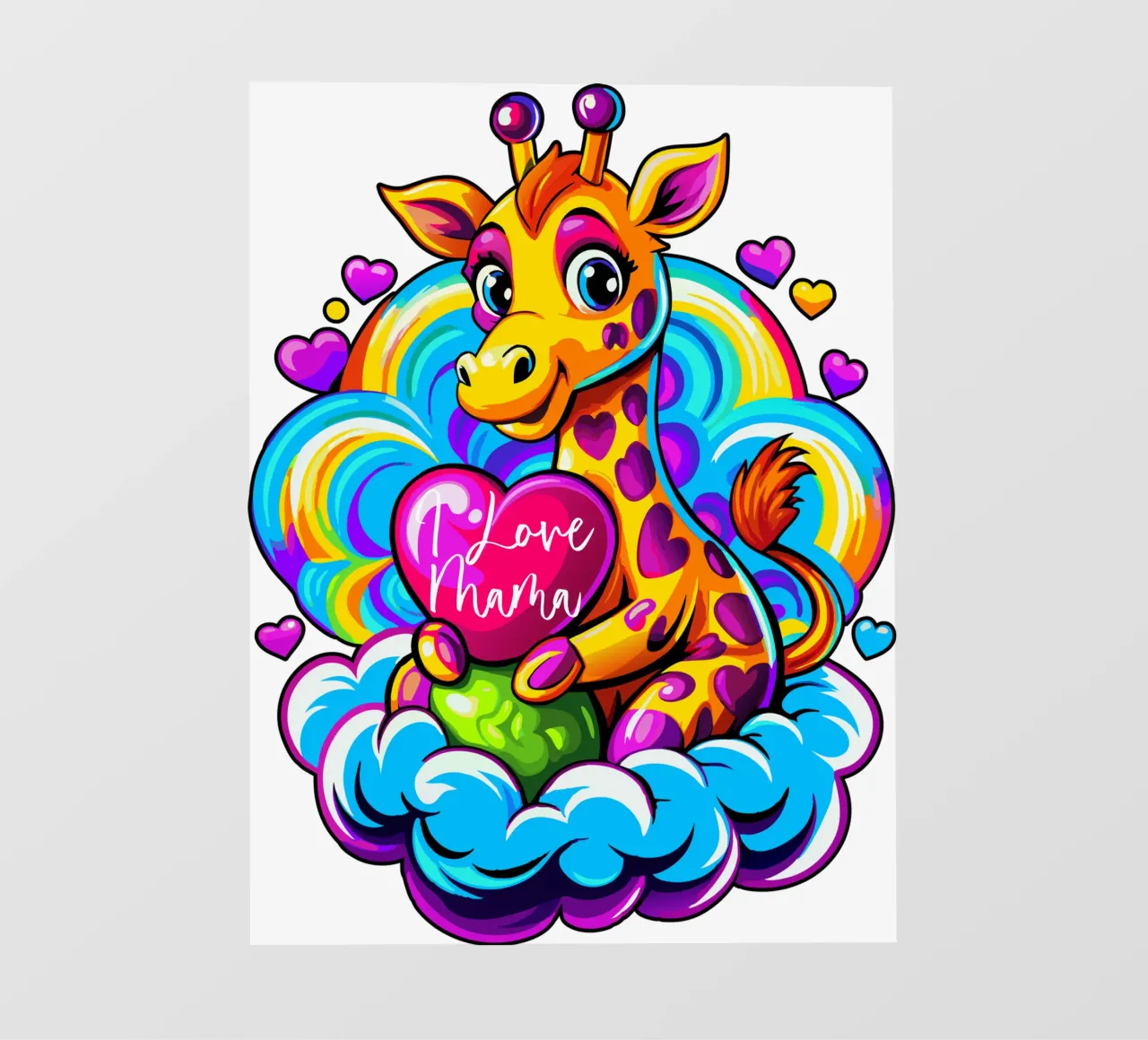 Simpatica giraffa che abbraccia un cuore su una nuvola - Aggiungi Personalizzato telo in pvc da Artnesia