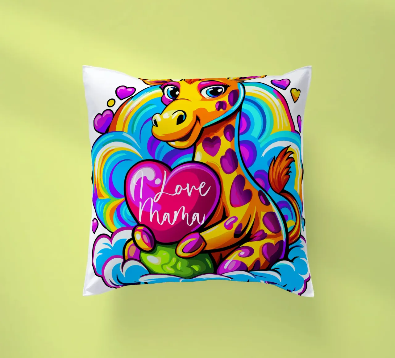 Cute Giraffe Hugging a Heart Pillow on a Cloud - Add Custom decorative cushion by Artnesia