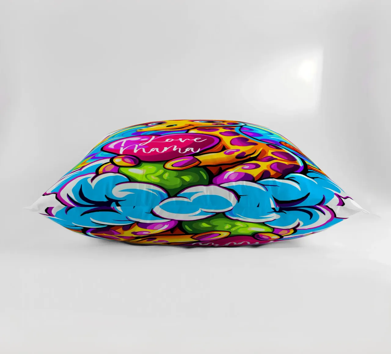 Cute Giraffe Hugging a Heart Pillow on a Cloud - Add Custom decorative cushion by Artnesia