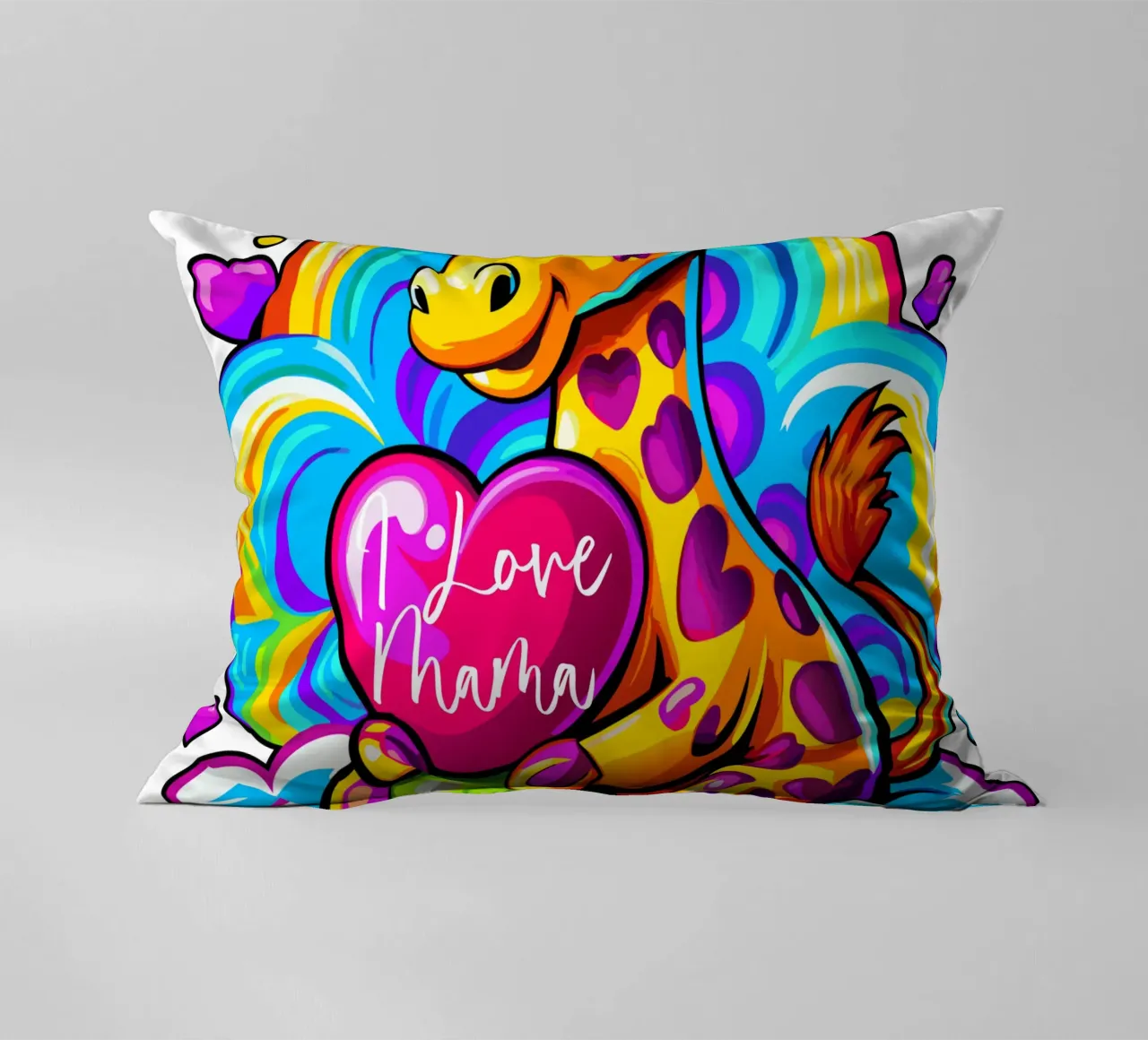 Cute Giraffe Hugging a Heart Pillow on a Cloud - Add Custom decorative cushion by Artnesia
