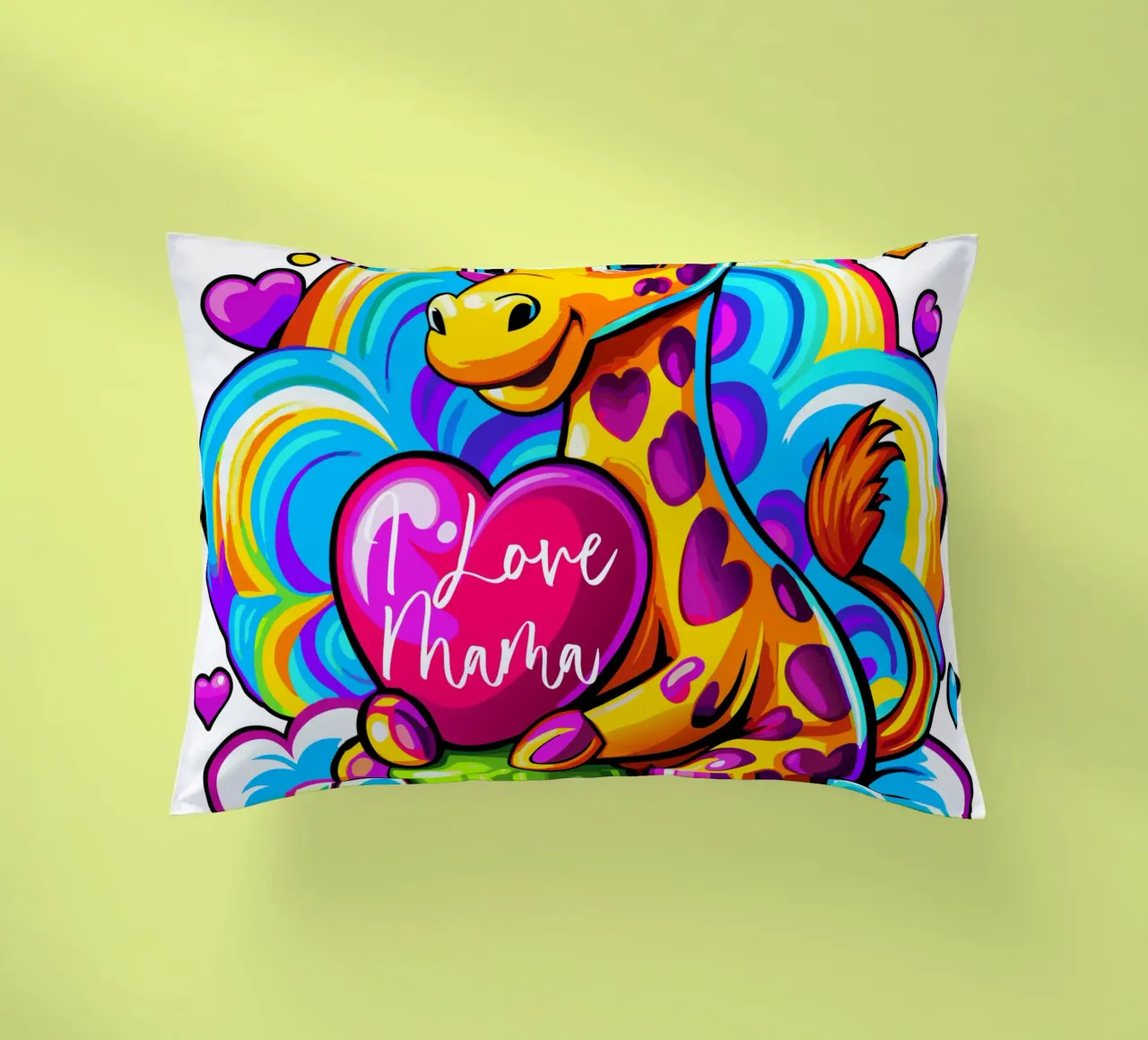 Cute Giraffe Hugging a Heart Pillow on a Cloud - Add Custom decorative cushion by Artnesia