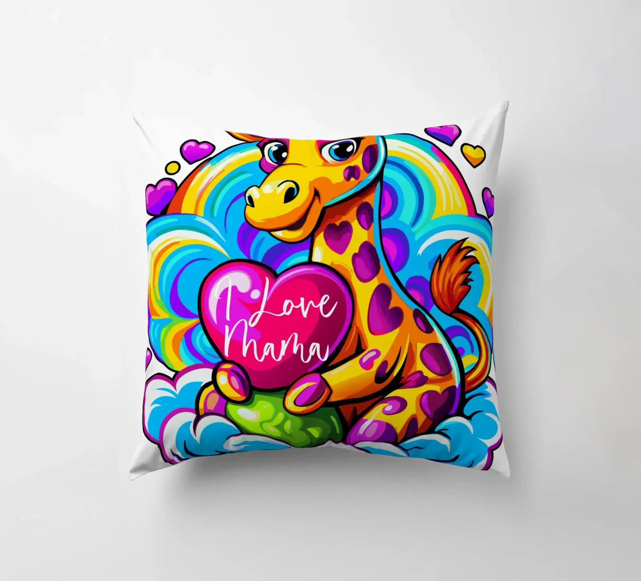 Cute Giraffe Hugging a Heart Pillow on a Cloud - Add Custom decorative cushion by Artnesia