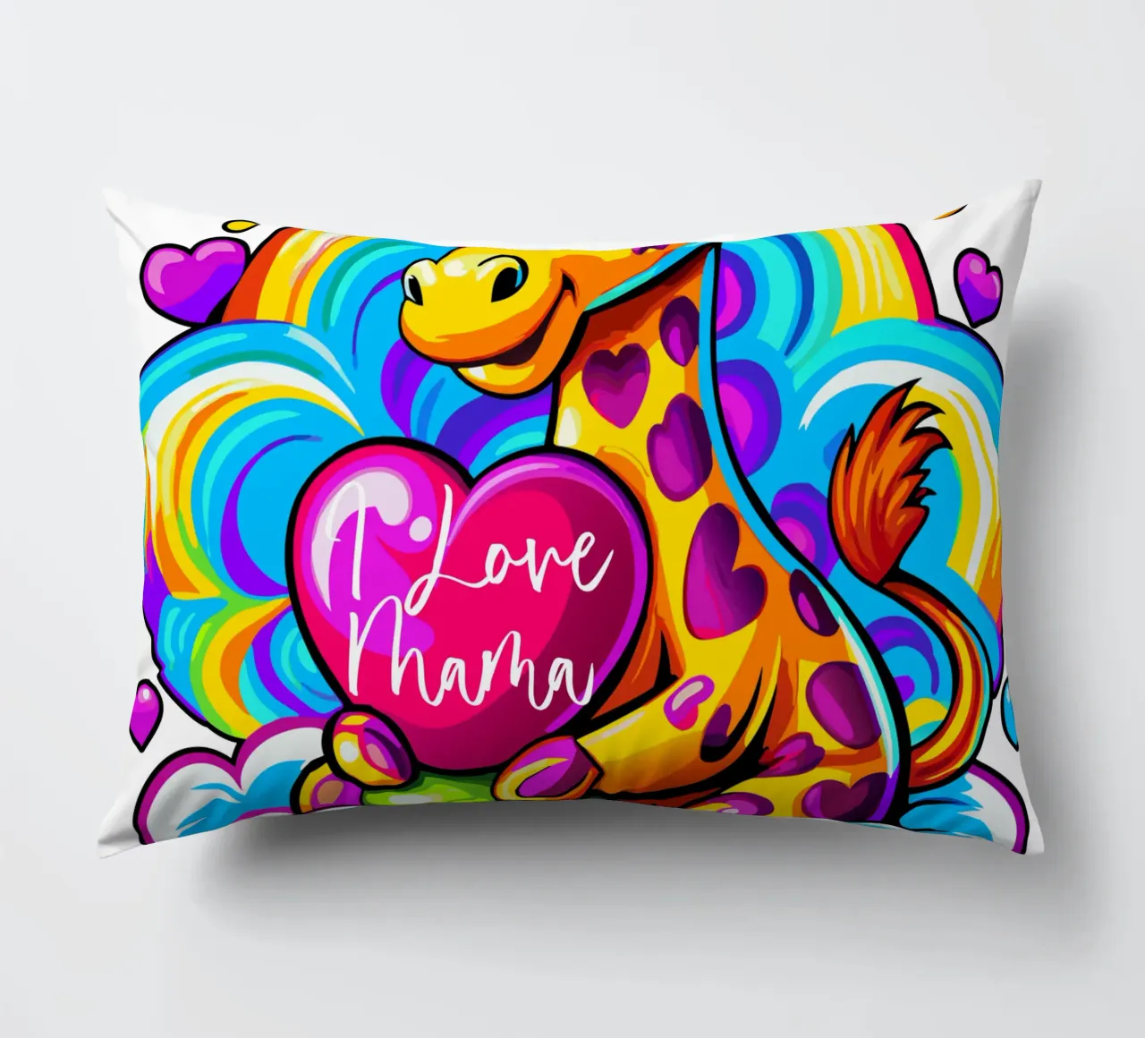 Cute Giraffe Hugging a Heart Pillow on a Cloud - Add Custom decorative cushion by Artnesia