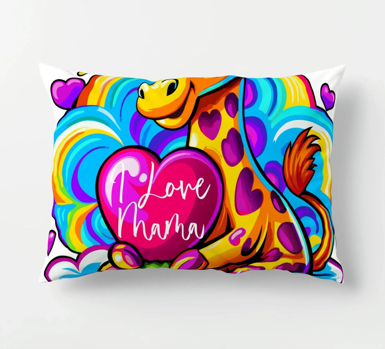 Cute Giraffe Hugging a Heart Pillow on a Cloud - Add Custom decorative cushion by Artnesia