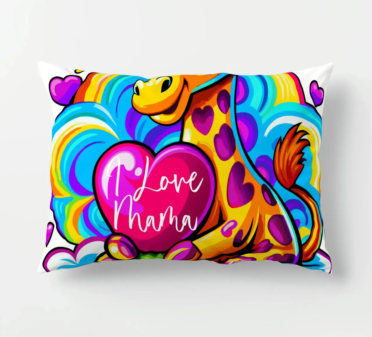 Cute Giraffe Hugging a Heart Pillow on a Cloud - Add Custom decorative cushion by Artnesia