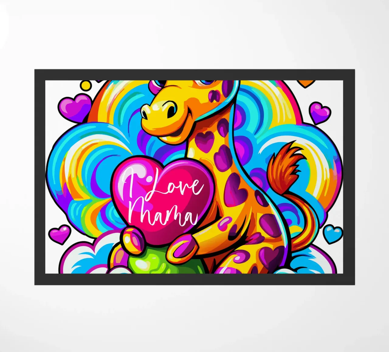 Cute Giraffe Hugging a Heart Pillow on a Cloud - Add Custom doormat by Artnesia