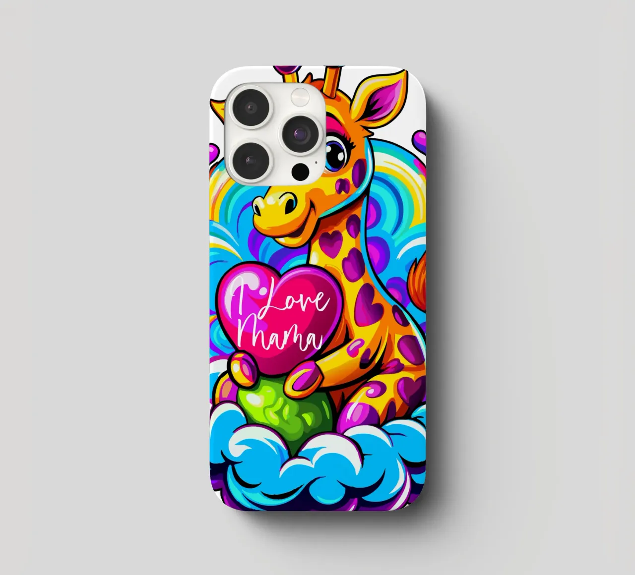 Cute Giraffe Hugging a Heart Pillow on a Cloud - Add Custom iphone case by Artnesia