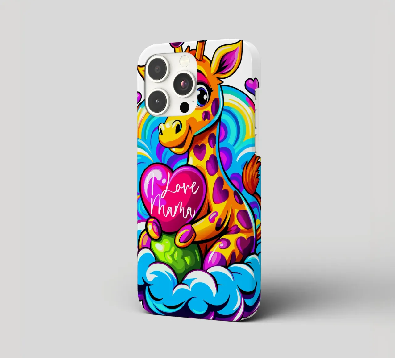 Cute Giraffe Hugging a Heart Pillow on a Cloud - Add Custom iphone case by Artnesia
