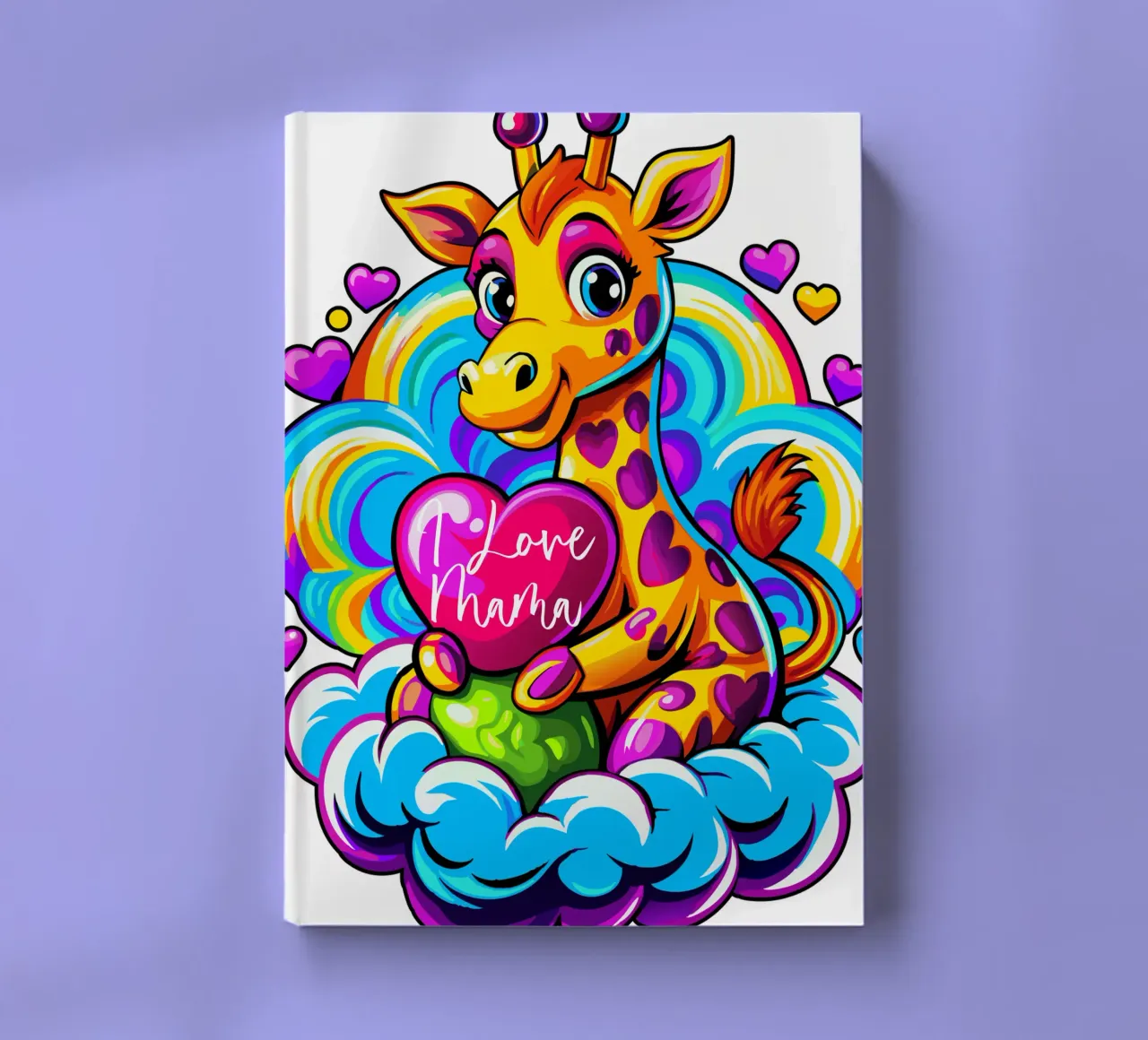 Cute Giraffe Hugging a Heart Pillow on a Cloud - Add Custom notebook by Artnesia