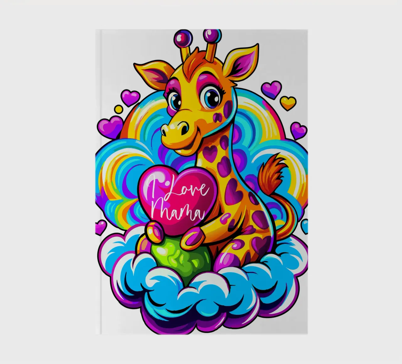 Cute Giraffe Hugging a Heart Pillow on a Cloud - Add Custom notebook by Artnesia