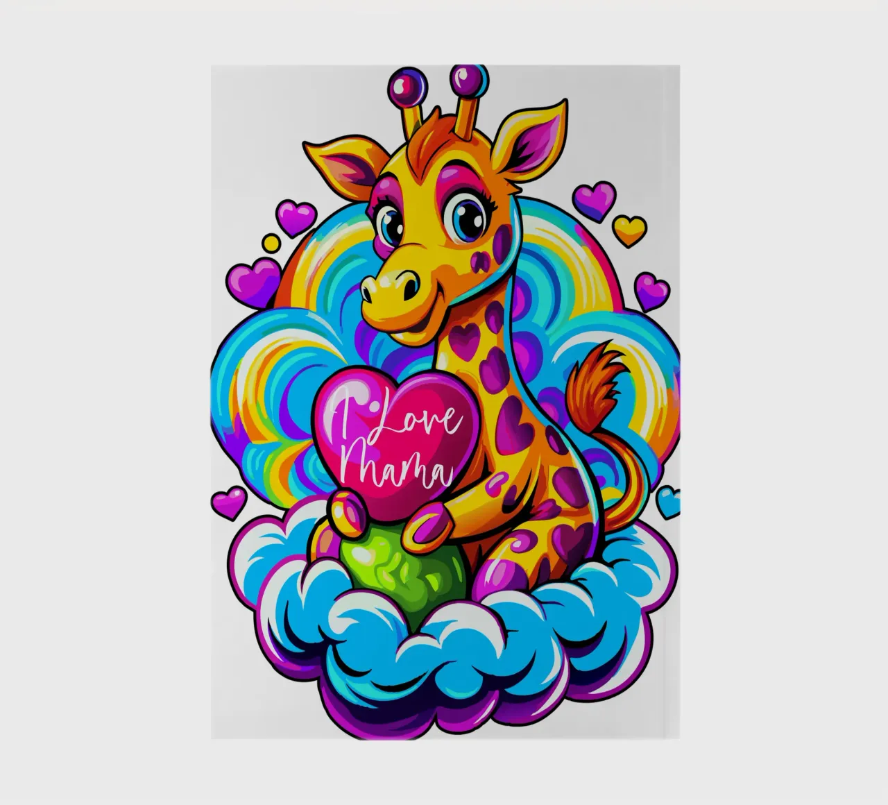Cute Giraffe Hugging a Heart Pillow on a Cloud - Add Custom notebook by Artnesia