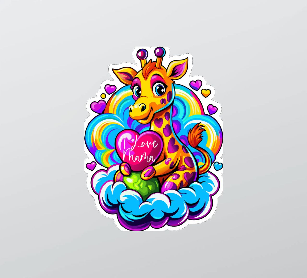 Cute Giraffe Hugging a Heart Pillow on a Cloud - Add Custom sticker by Artnesia