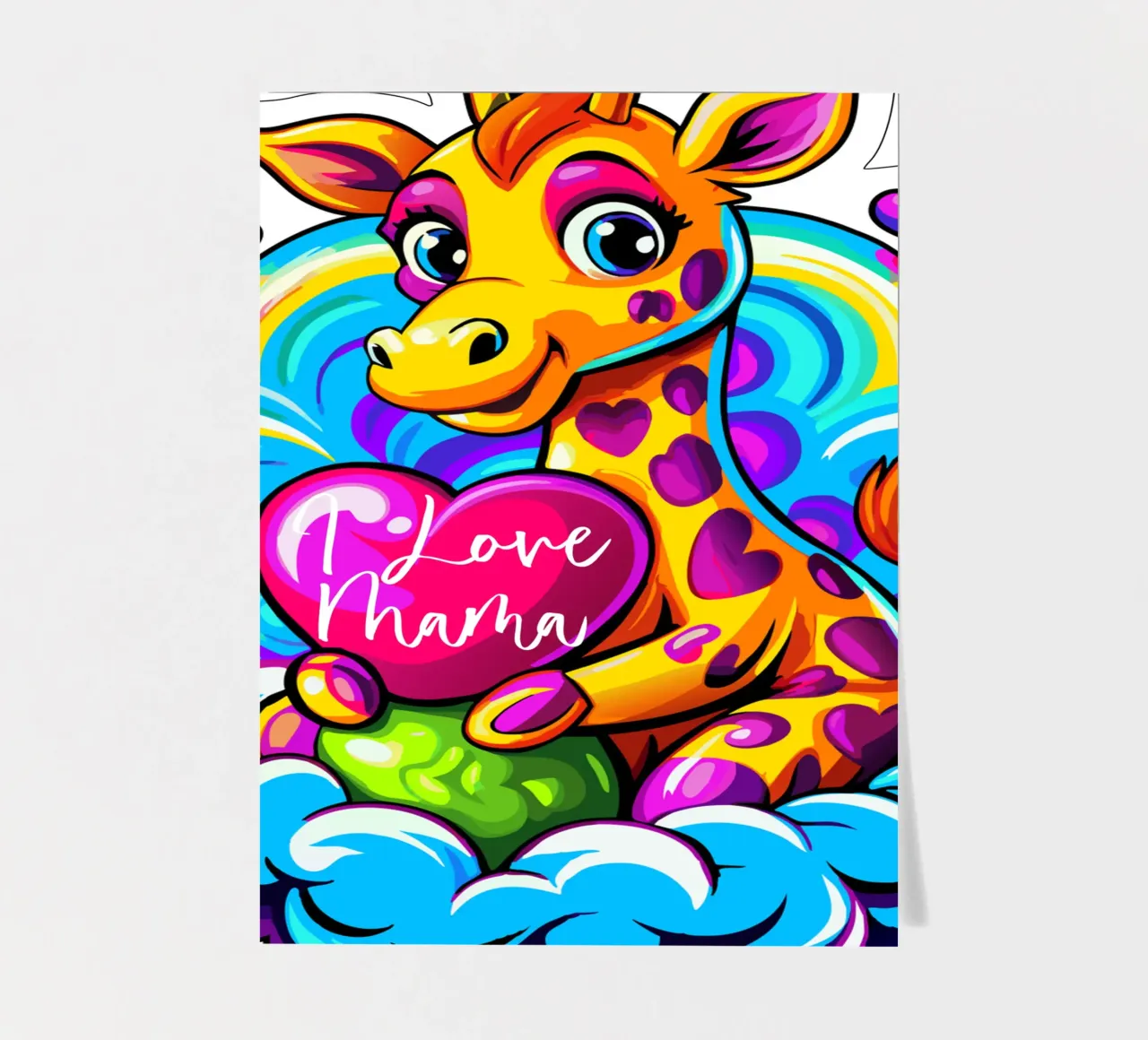 Oreiller en forme de girafe serrant un coeur sur un nuage - Ajouter un produit personnalisé planche autocollant de Artnesia