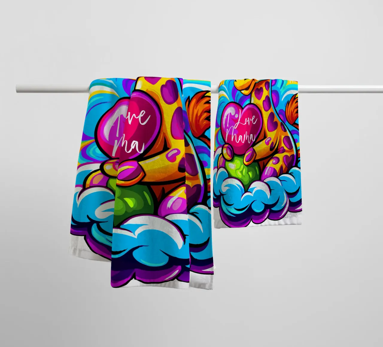 Cute Giraffe Hugging a Heart Pillow on a Cloud - Add Custom towel by Artnesia