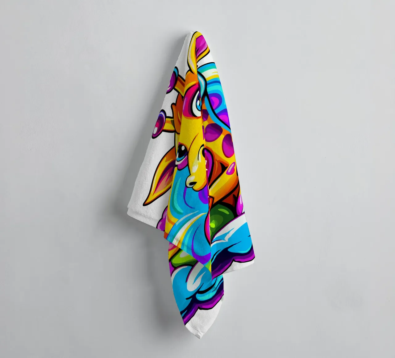 Cute Giraffe Hugging a Heart Pillow on a Cloud - Add Custom towel by Artnesia