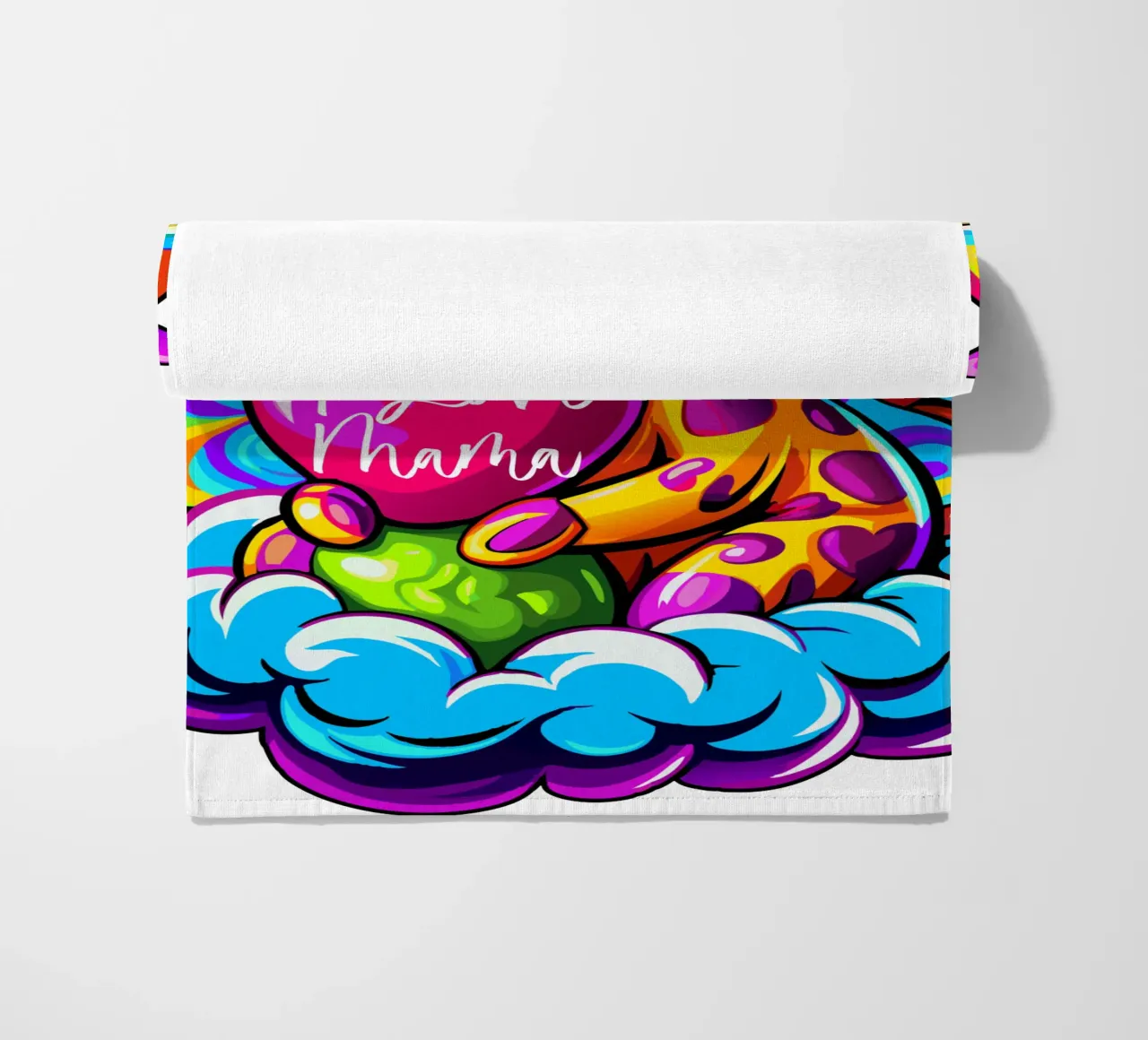 Cute Giraffe Hugging a Heart Pillow on a Cloud - Add Custom beach towel by Artnesia