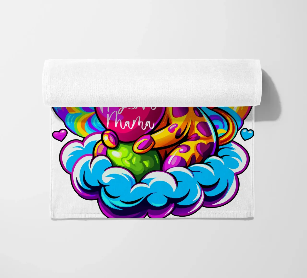 Cute Giraffe Hugging a Heart Pillow on a Cloud - Add Custom beach towel by Artnesia