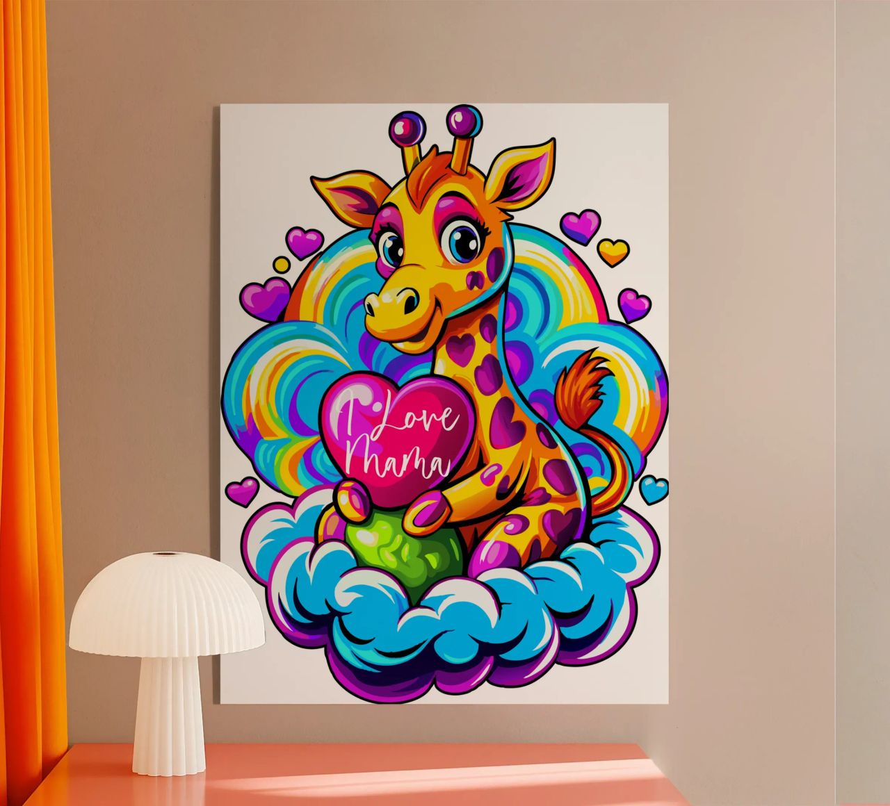 Schattig Giraffe Knuffelend Hartkussen op een Wolk - Op Maat Toevoegen acryl van Artnesia