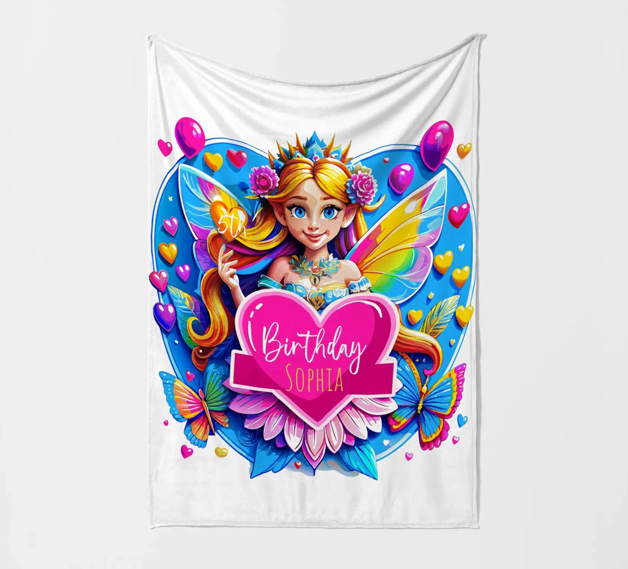 Rainbow Heart Fairy Magic Art - Aggiungi evento, nome ed età coperta in pile da Artnesia