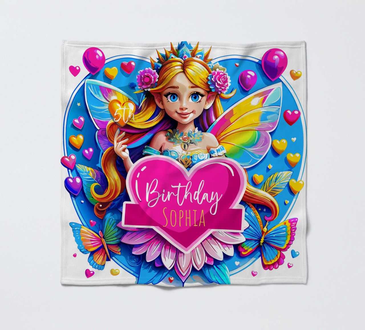 Rainbow Heart Fairy Magic Art - Aggiungi evento, nome ed età coperta in pile da Artnesia