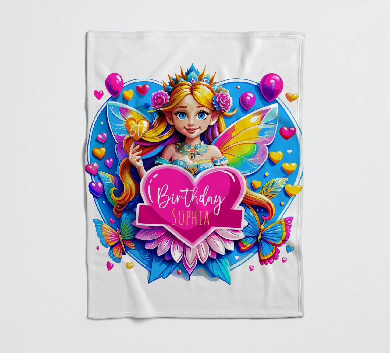 Rainbow Heart Fairy Magic Art - Añadir Costom Evento, Nombre, Edad manta de franela de Artnesia