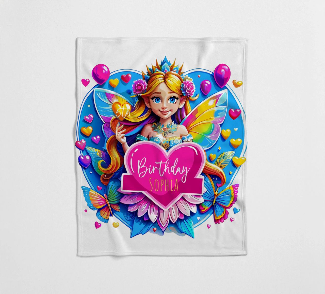 Rainbow Heart Fairy Magic Art - Aggiungi evento, nome ed età coperta in pile da Artnesia